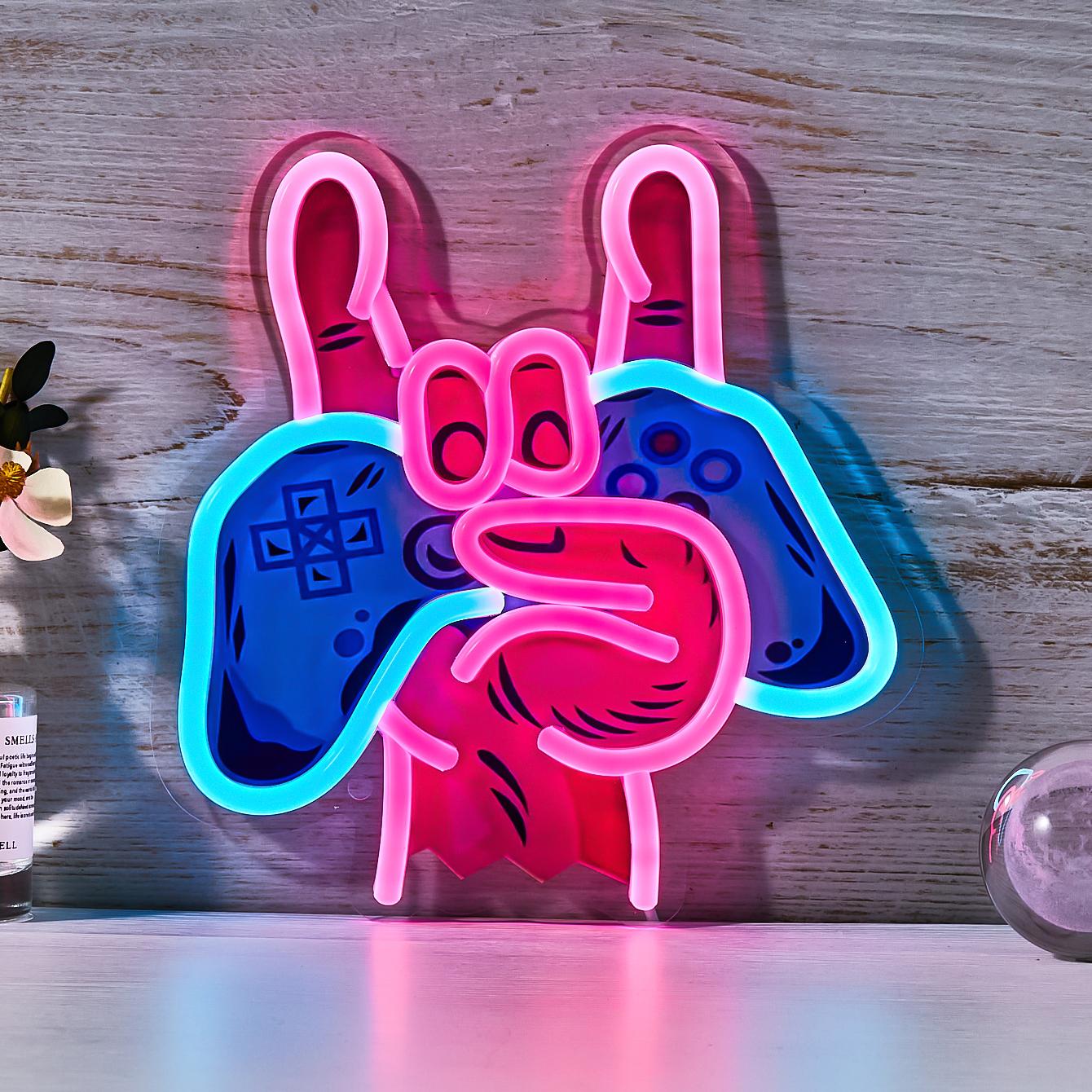 Gamer UV LED Neon Light Sign: Gamepad Design with Dynamic Glow, USB Powered, for PC Gaming Setup & Man Cave Wall Art, Decorative Light Decor
