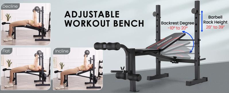 【TikTokShopBlackFriday】OPPSDECOR 600-900bls Adjustable Bench Press Weight Training Bench Set with Squat Rack and Leg Extension, Total Body Workout Folding Exercise Bench for Home Gym