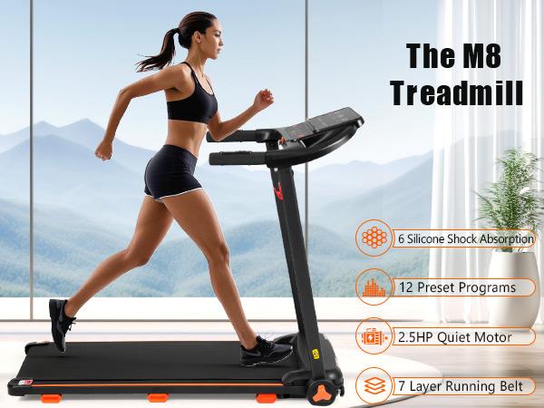 【Bellemave】NEW Treadmills for Home, 2.5HP Quiet Folding Treadmill with Heart Rate Sensor, 300lbs Weight Capacity, 7.5MPH, Incline Treadmill With USB Charge Station & Bluetooth Speaker, 6 Shock-Absorbing