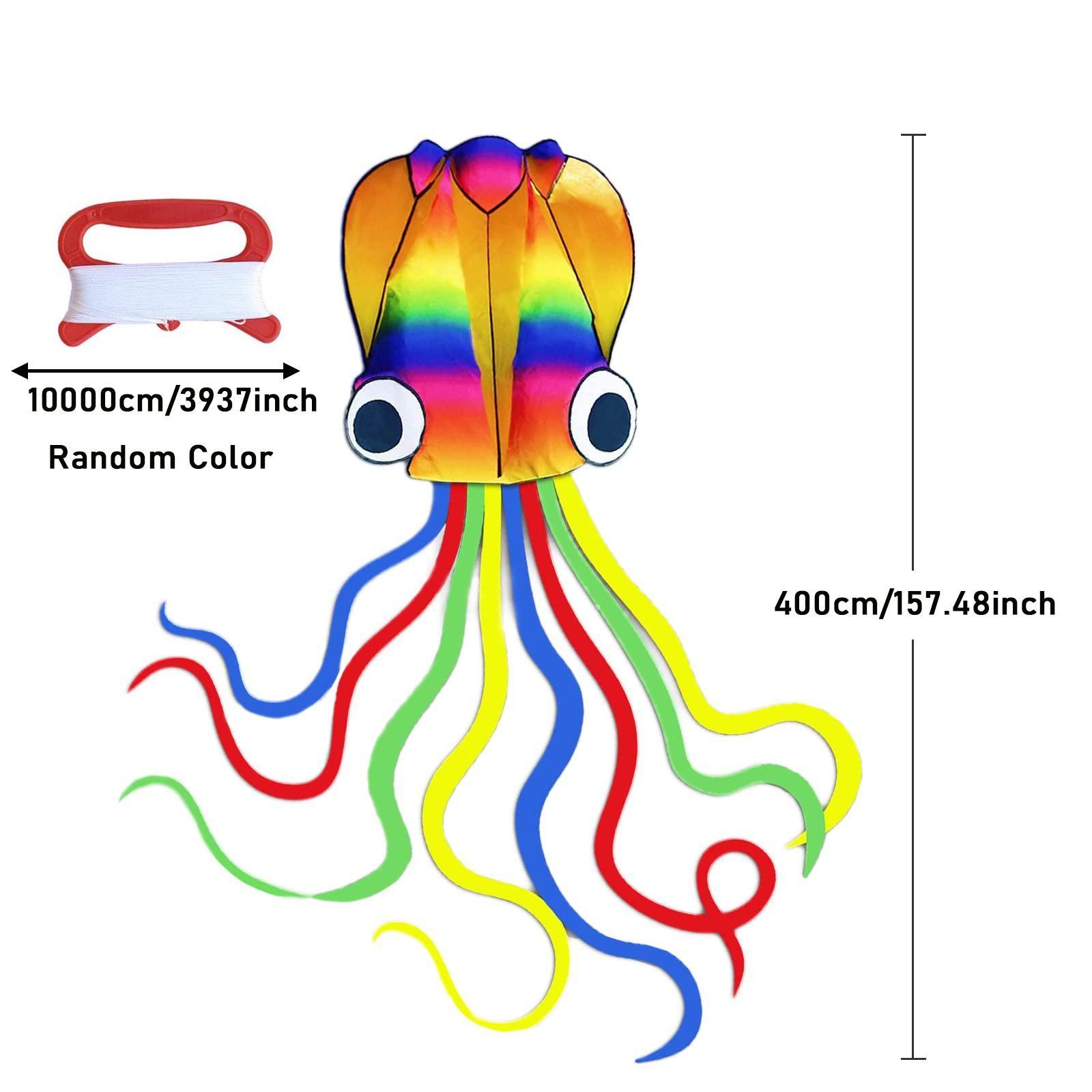 Huge Rainbow Soft Octopus Kite for Adults, Large Kite with Long Tail 100m Line and Handle, Great Gift for Boys Girls, Beach Trip Outdoor Game