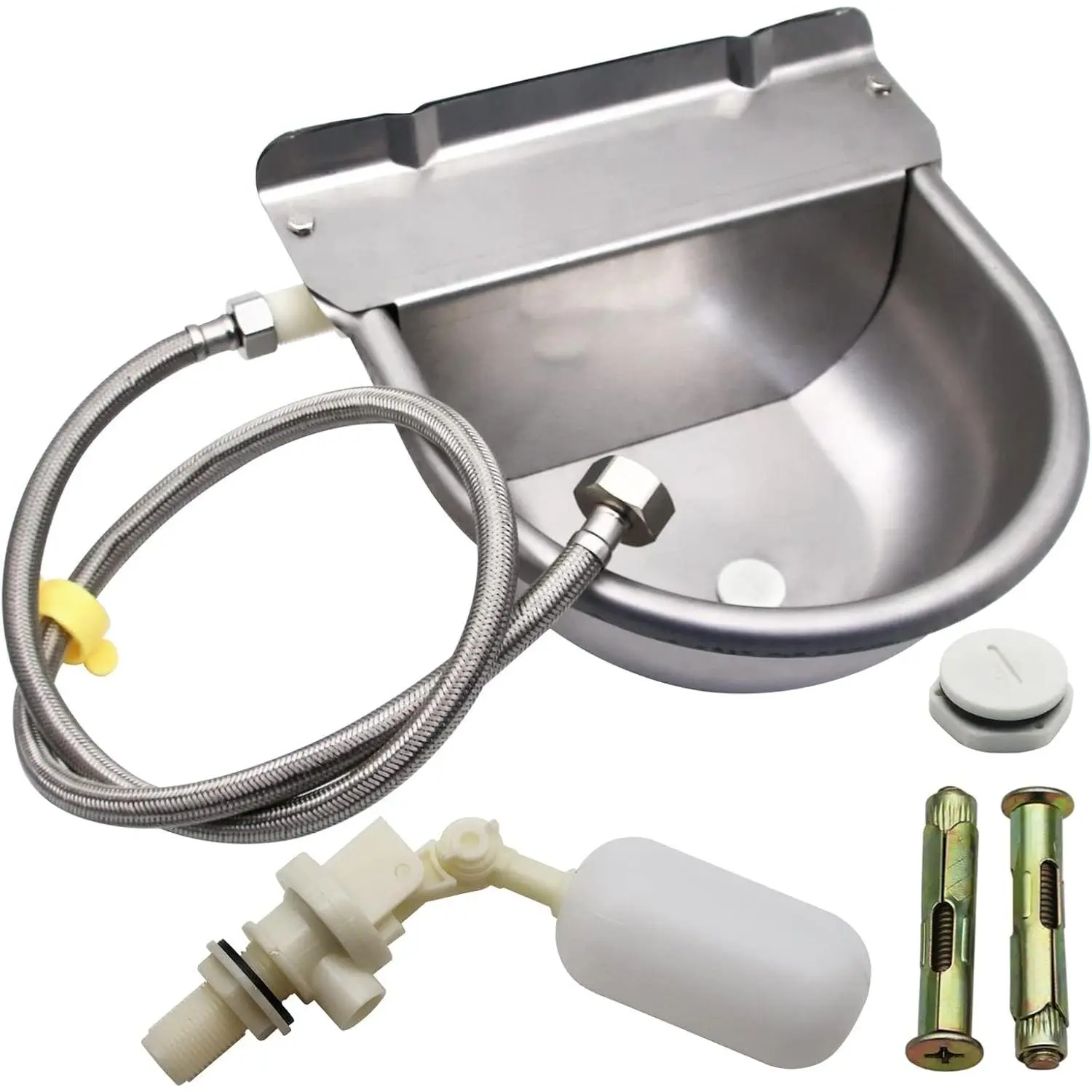 Upgrade Stainless Steel Automatic Horse Drinking Waterer Bowl Farm Livestock Water Dispenser with Drain Hole and Float Valve for Horse Dog Chicken Goat Pig (B)