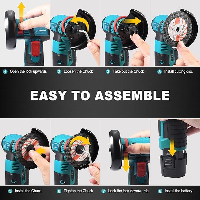 Upgrade 12V Cordless Mini Brushless Angle Grinder Kit with 4 Gutting Blades,2 pcs 12V 1300mAh Batteries 19500 RPM/Min,for Cutting Grinding Polishing Electric Heavy Duty Handle Power Tools
