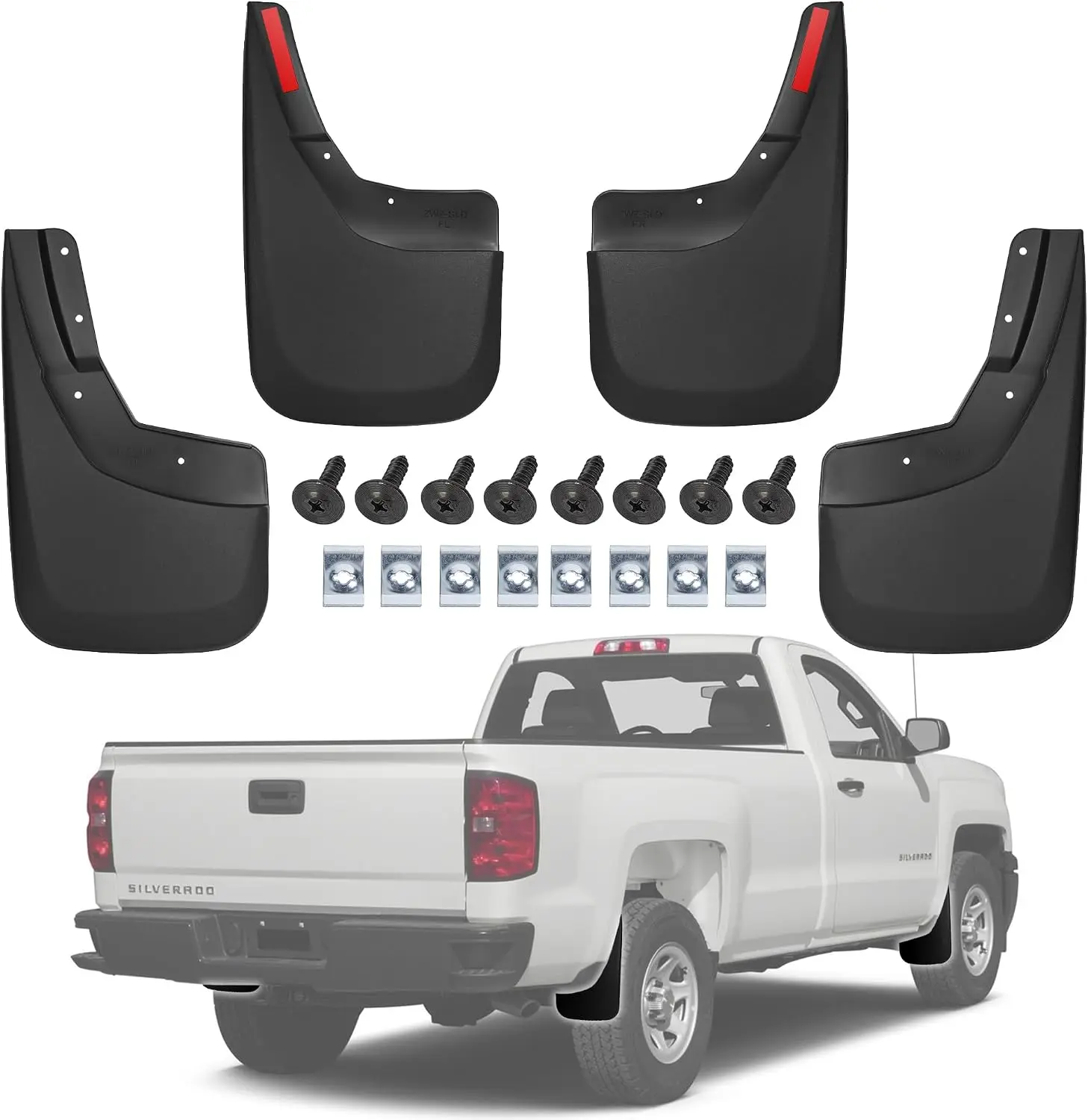 Mud Flaps Splash Guards for 2014-18 Chevy Silverado 1500 Accessories, 2019 Silverado 1500 LD, 2015-19 Silverado 2500/3500 No Drilling Fender Guard Mud Flaps for Pickup Trucks(4-Pack)