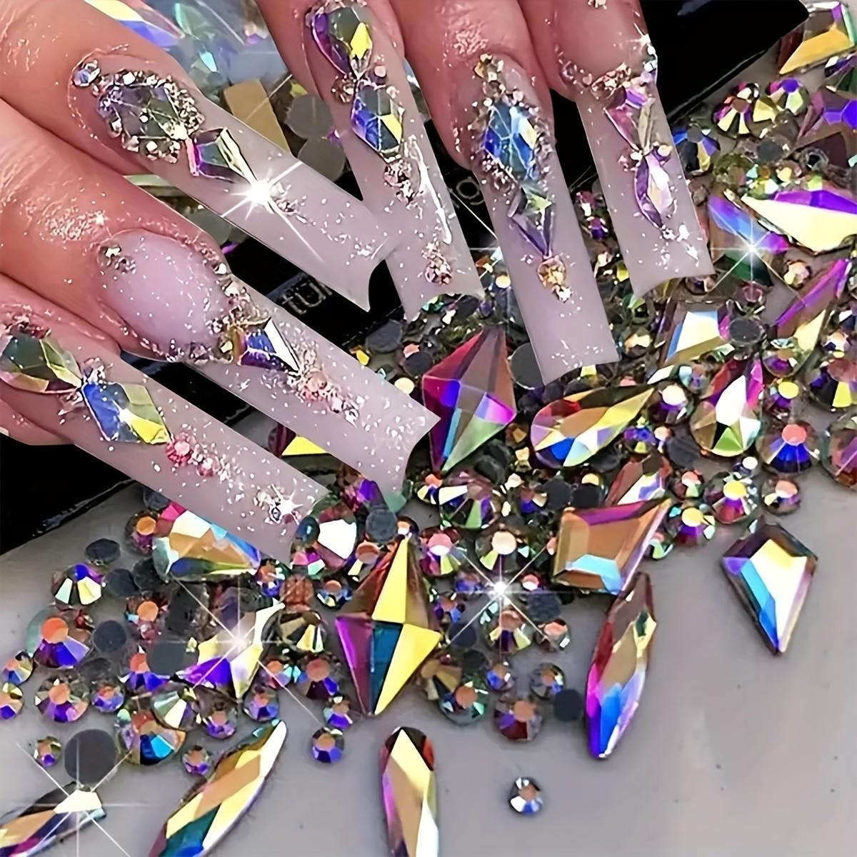 190pcs Moonlight Sparkle Nail Art Rhinestones, Champagne Unflavored, Super Shiny Multi-Shape Gems for DIY Crafts & Fashion Design