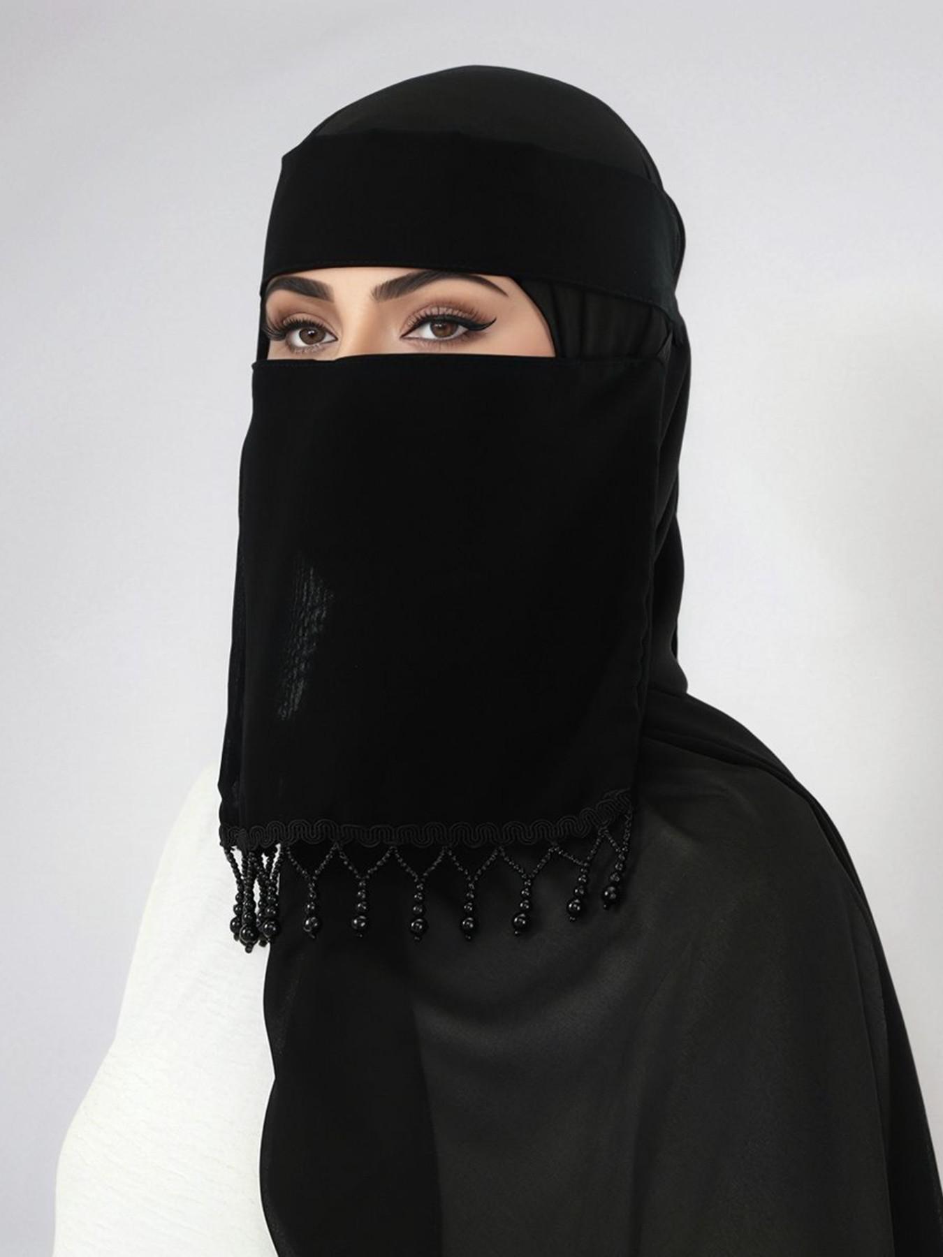 Women's Solid Color Chiffon Face Veil, Elegant Arabic Conservative Niqab Hijab, Soft Middle Eastern Mask, Daily Wear for Dress