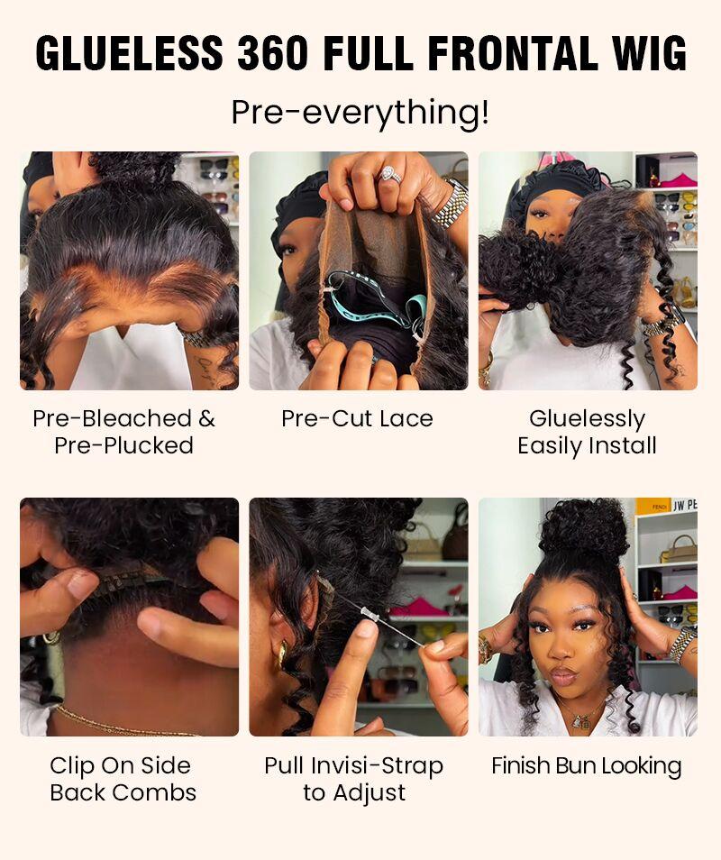 【Newborn Hairline Wig:24" Flash Sale】Kinky Curly Invisi Strap Snug Fit 360 Transparent Lace Frontal Bleached Knots Pre Cut Lace Wig With Drawstring