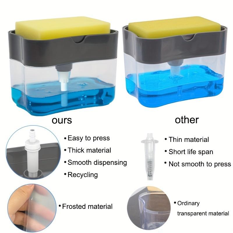 Automatic Kitchen Cleaning Soap Dispenser, Easy Liquid Refill, 4-Season Dish Brush Holder, Transparent Design, Phthalate-Free Plastic