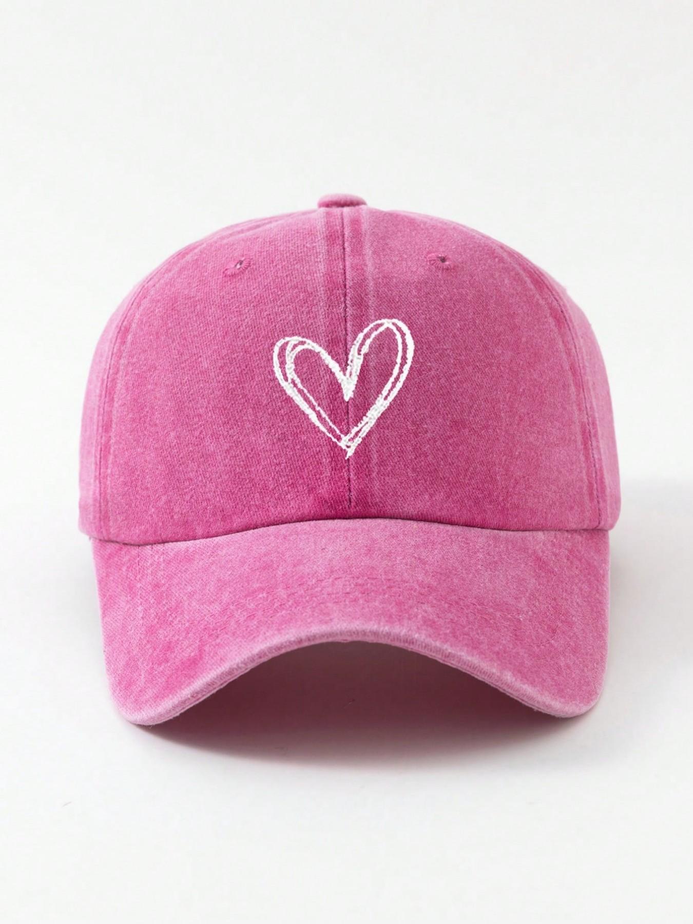 1PC Women's Embroidered Heart Baseball Hat, Adjustable Sun Protection Casual Cap, Ideal for Outdoor Spring Fall Travel Beach, Unisex 2000s Shade Hat