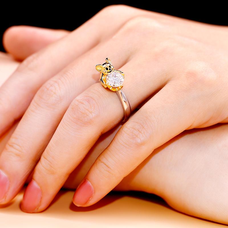 Jeulia Hug Me Series Cute Animals hug Diamond Round Cut Sterling Silver Rings Set for Wedding Birthday Engagement Chrsitmas Valentines Women Girls Gift white gold elegance