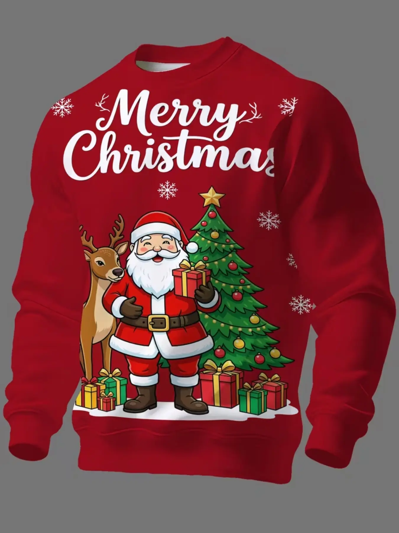 【Biack Friday】Christmas Sweatshirt with Santa Claus Reindeer Christmas Tree Print, Loose-Fit Casual Round Neck Drop Shoulder Pullover, Festive Holiday Top