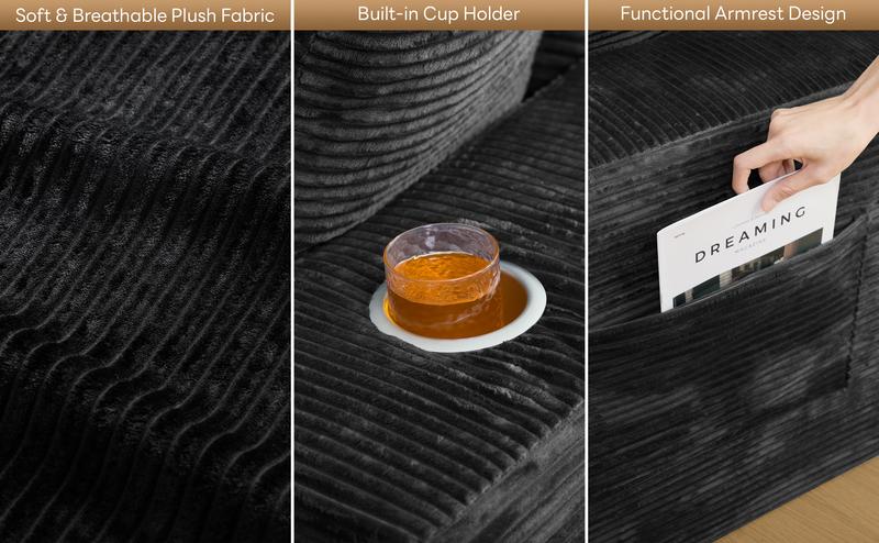 LIKIMIO 49" Oversized Chaise Lounge Sofa Bed with 2 Cup Holders & Storage Pocket - Plush Corduroy Upholstered, No Assembly Cloud Couch for Living Room, Bedroom, or Reading Nook LIKIMIO 49" Oversized Chaise Lounge Sofa Bed with 2 Cup Holders & Storage Pocket - Plush Corduroy Upholstered, No Assembly Cloud Couch for Living Room, Bedroom, or Reading Nook