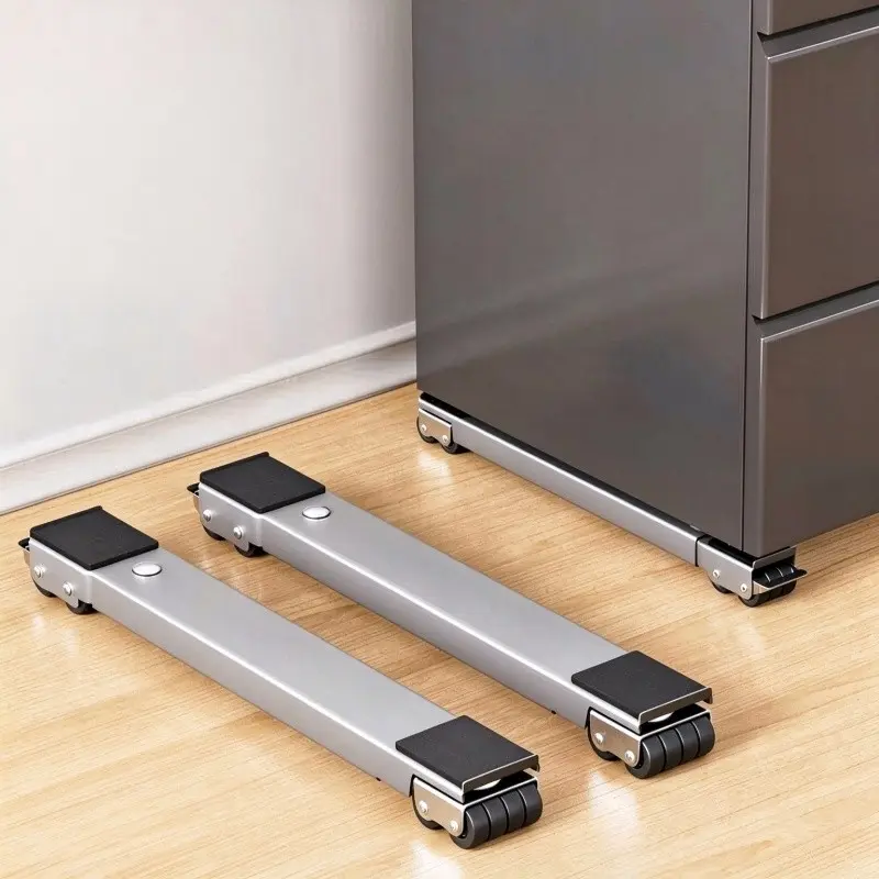 2Pack Heavy Duty Adjustable Mobile Base With Wheels Extendable Carbon Steel Appliance Roller Stand Double Row Wheels With Brake Quick Lock Non Slip Pads Load Bearing Mover Tool For Washing Machine Refrigerator Freezer