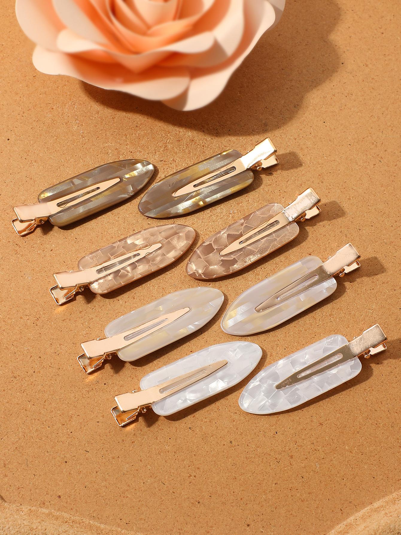 8pcs Invisible Hair Clips for Women, New Front Forehead Small Hairpins, Side Clip Headwear, Cute Patchwork Design, All Seasons, Flat Hair Clips