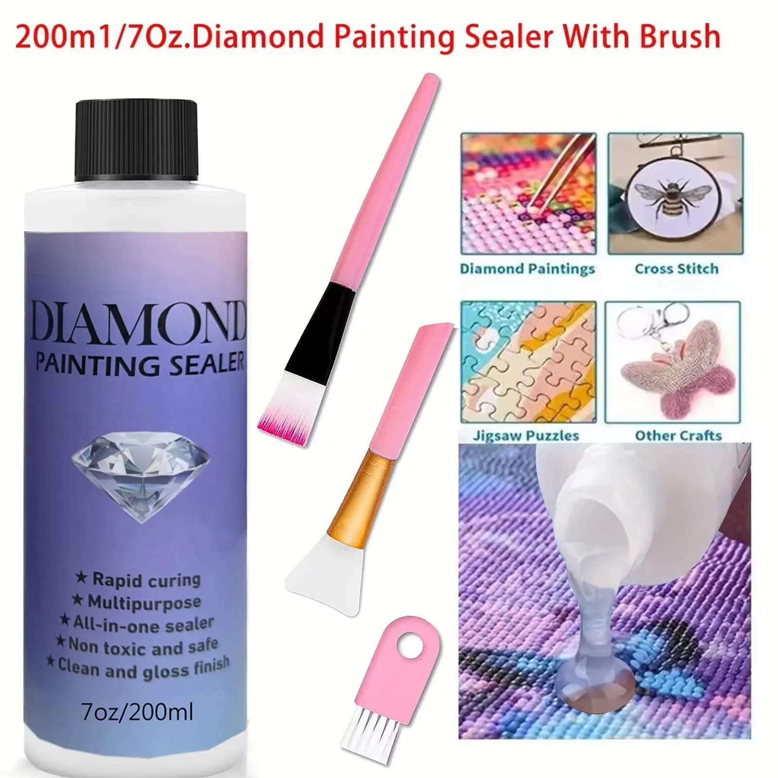 DIY Diamond Painting Tool Set, Includes Sealing Agent & 3 Brushes, Diamond Art Accessories