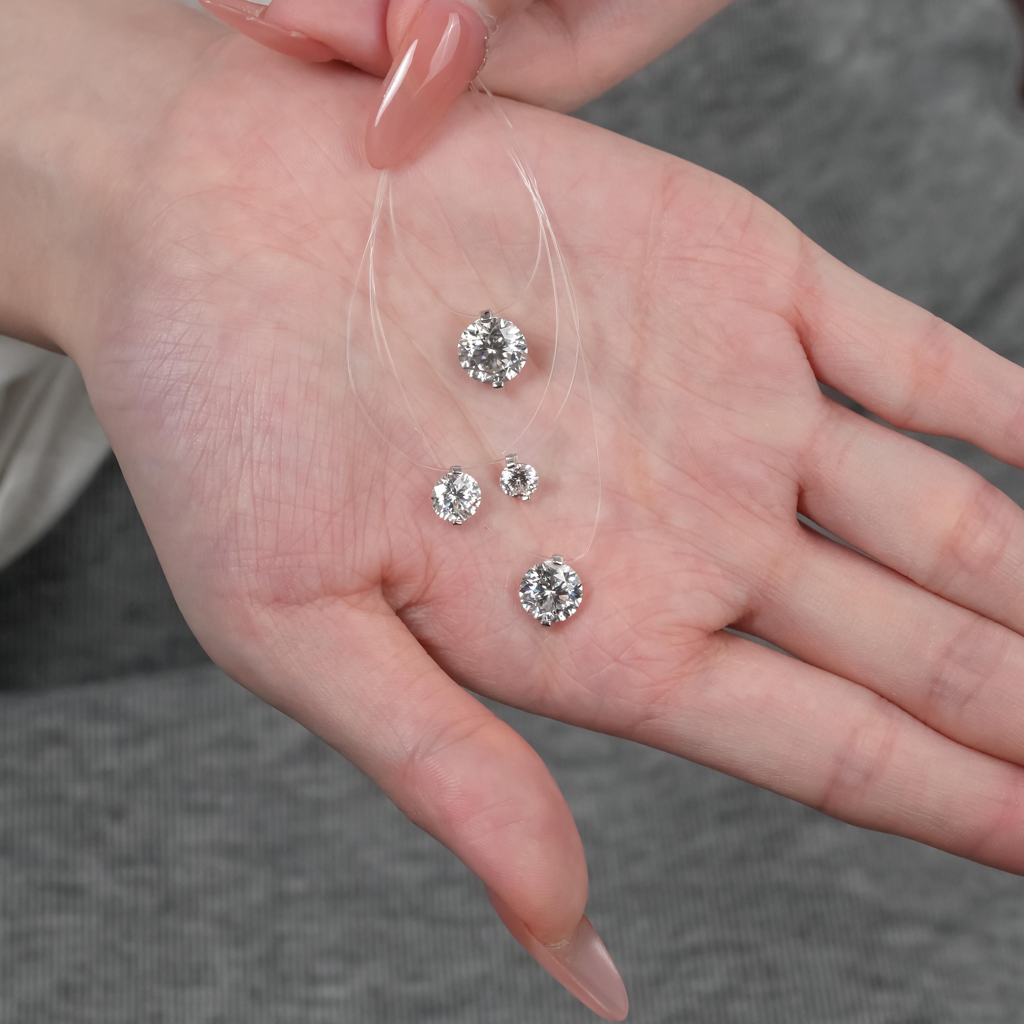 【#450 New Choker Necklace】Invisible 1-3CT Clear Nylon Thread Necklacevvs Synthetic Moissanite Necklace in 925 Sterling Silver Birthday Mother's Day Gift for Men Women Wedding Invisible Necklace SpringStatements