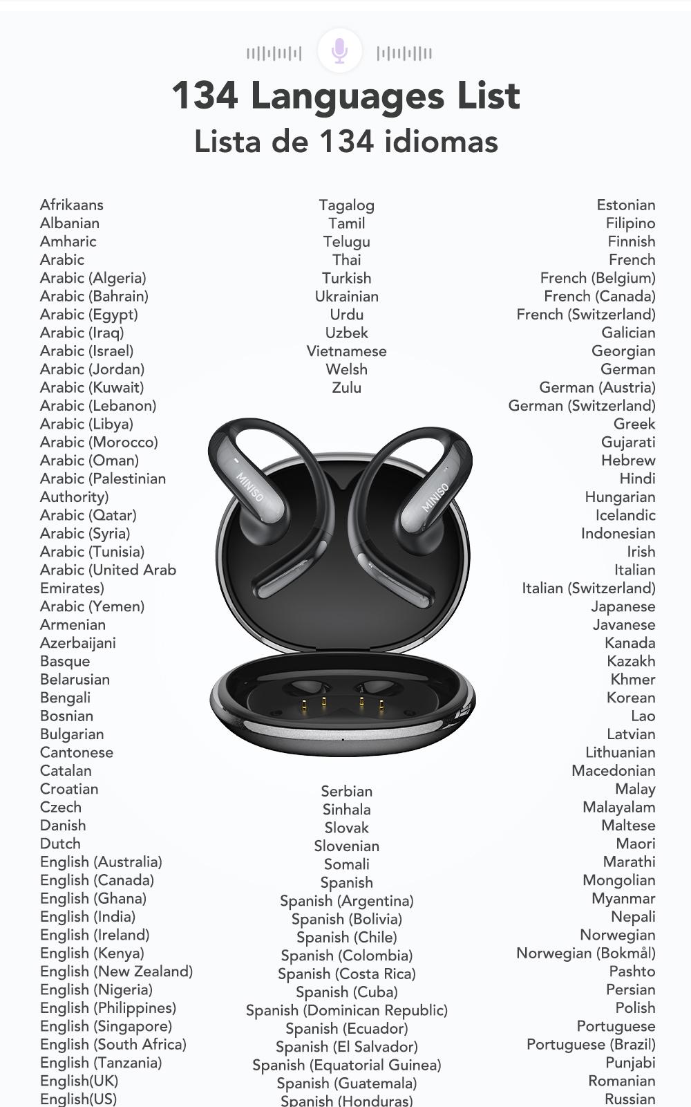 MINISO MS195 AI Translation Earbuds, Open Wireless Headphones, Download App to Translate 134 Languages, Bluetooth Smart Headphones,Suitable for music and calls