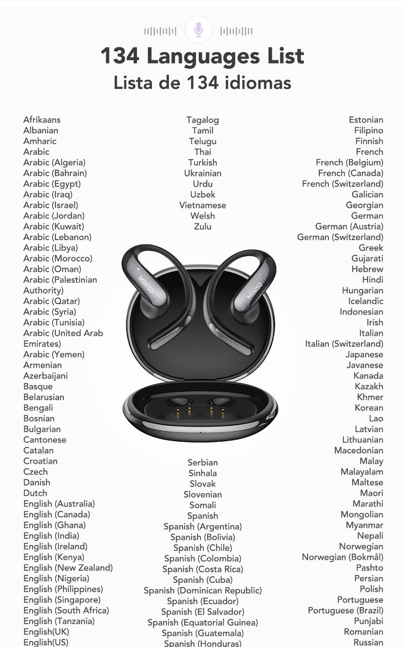 MINISO MS195 AI Translation Earbuds, Open Wireless Headphones, Download App to Translate 134 Languages, Bluetooth Smart Headphones,Suitable for music and calls
