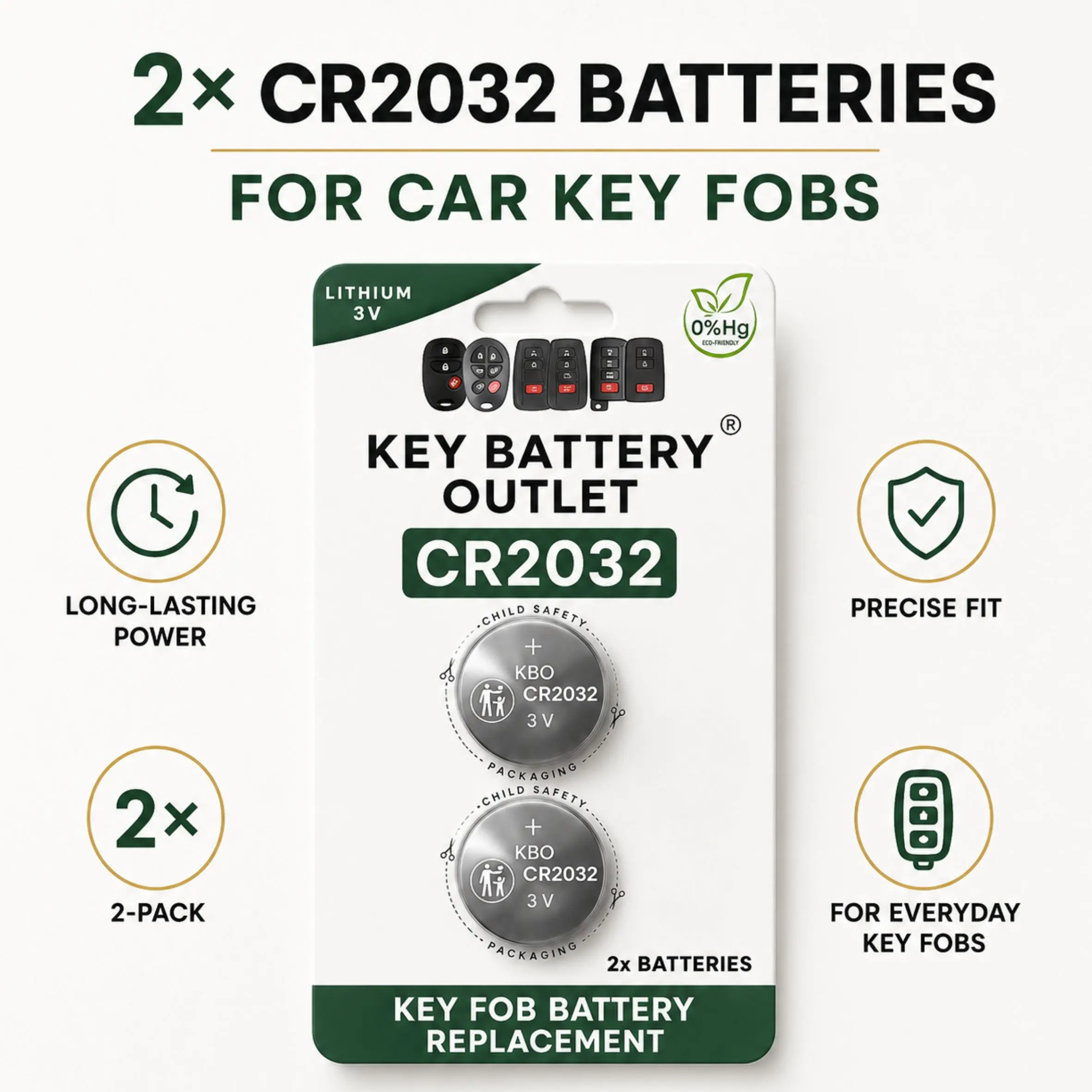 CR2032 Key Fob Battery Replacement  – Fits Honda, Toyota, Nissan, Subaru & More – 2032 Car Key Fob Battery with Video Guide