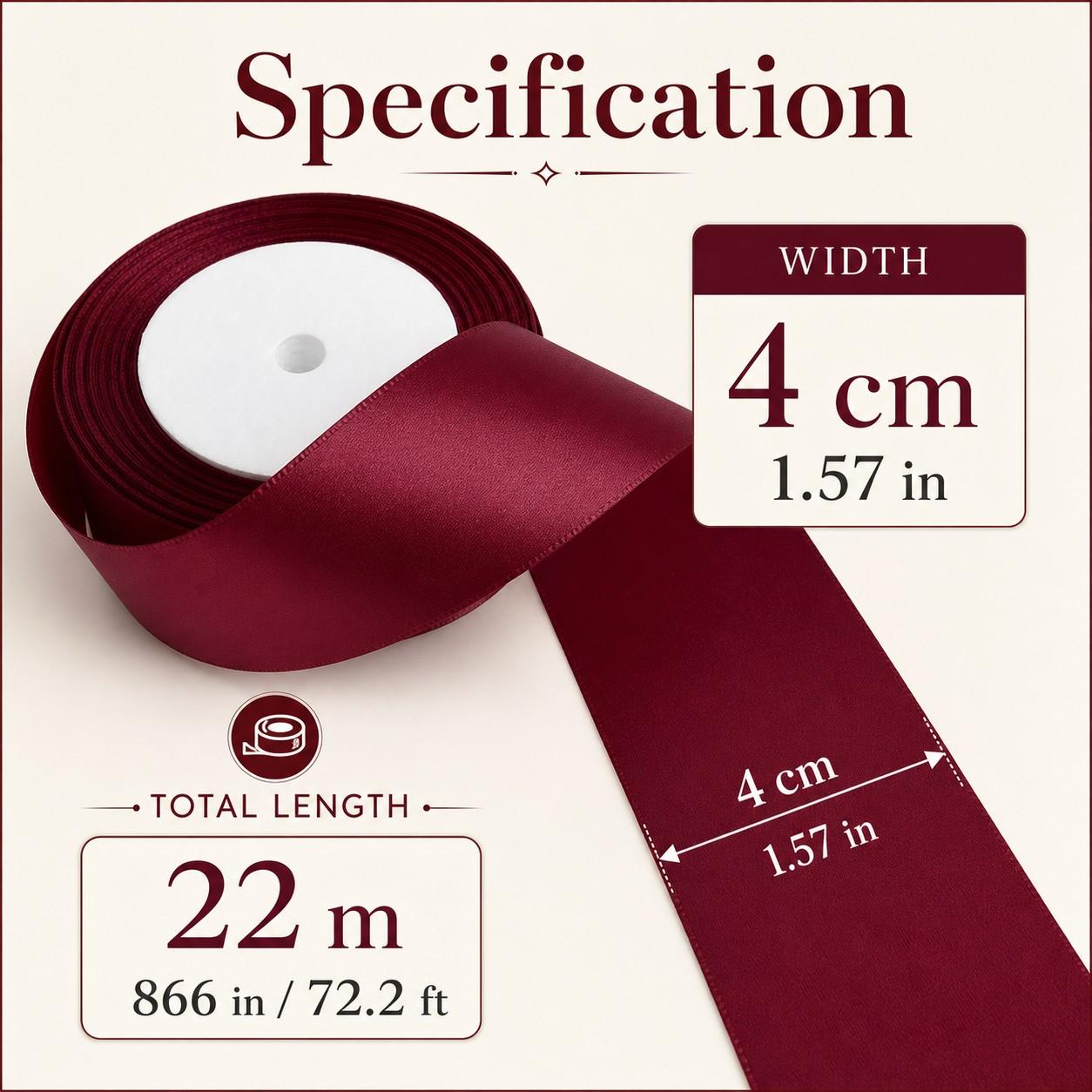 5 Rolls Wine Ribbon, Thick Gift Wrapping Ribbon, 4cm X 22m, Ideal for Christmas, New Year, Valentine's Day, Wedding, DIY Crafts, Party Decorations