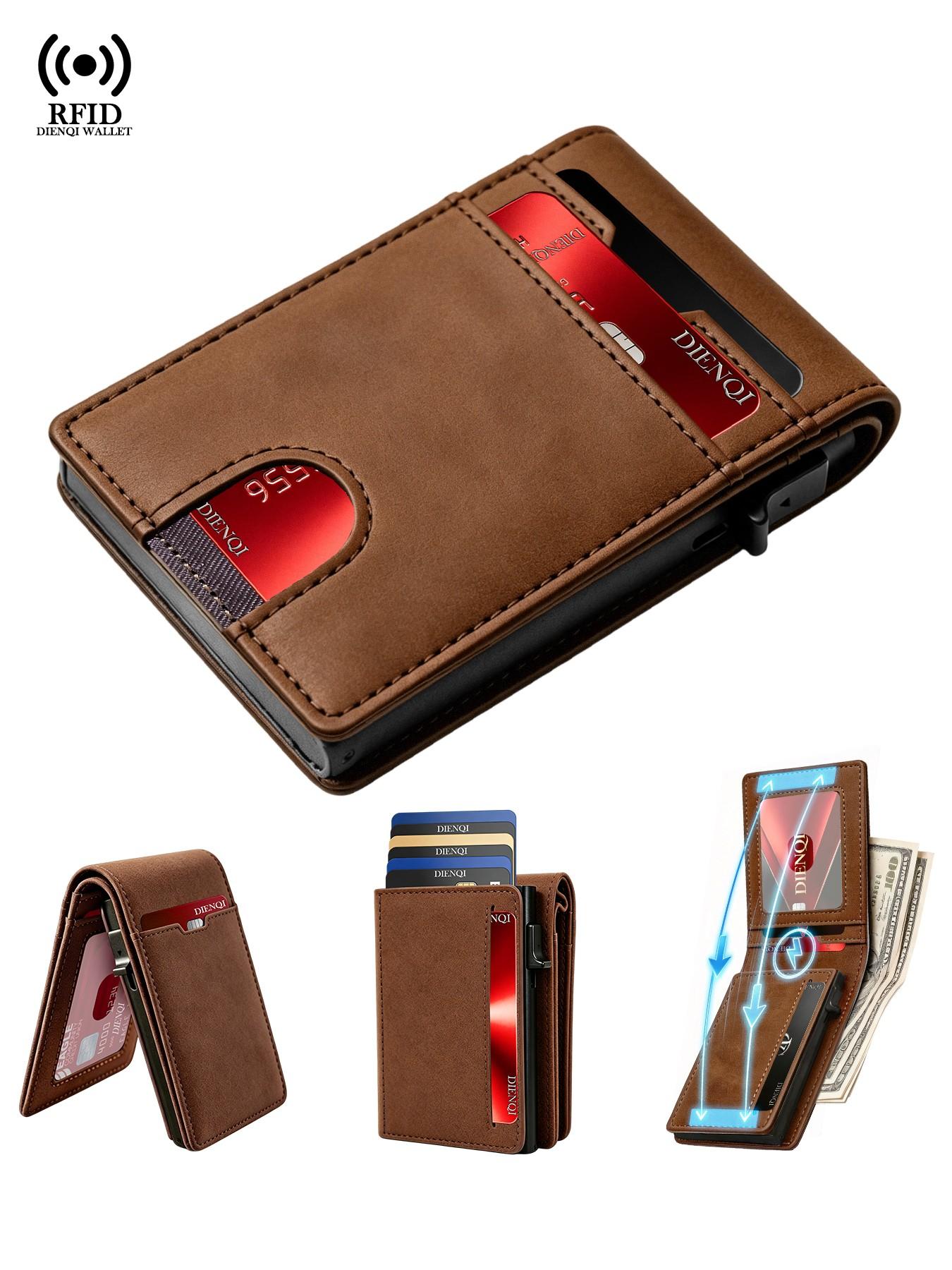 Men's Magnetic Wallet Coin Purses RFID Blocking Bank Credit Card Holder Purses Clutch Bag Slim Smart Wallets Man Mini Card Case RFID Protected Wallet