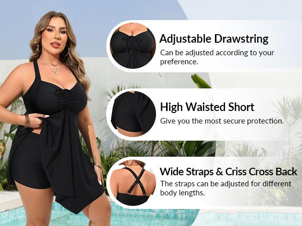 Daci Plus Size Two Piece Swimdress with Boyshorts for Women Flowy Swimsuits Tummy Control Tankini Bathing Suits