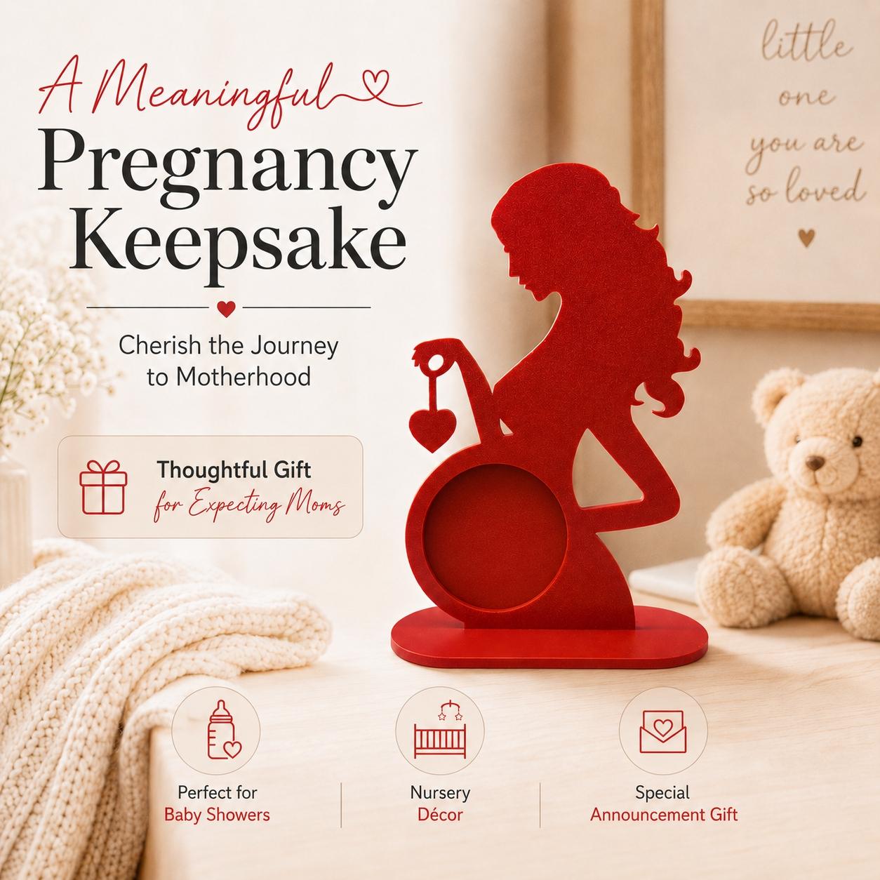 Pregnancy Ultrasound Photo Frame for Expecting Mom, Mother Silhouette Sonogram Picture Holder with Heart Charm, Baby Shower Gift, Pregnancy Keepsake & Nursery Tabletop Decor