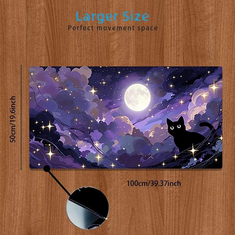 Durable Large Anti-Slip Rubber Mouse Pad, Cat Silhouette Art, Gaming Office Desk Mat, Perfect Holiday Gift, Multi-Functional Keyboard Pad