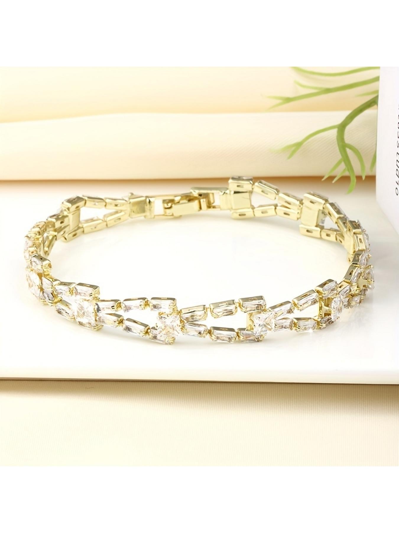 Luxury 2-Row Square Geometric Tennis Bracelet with 3A CZ for Women