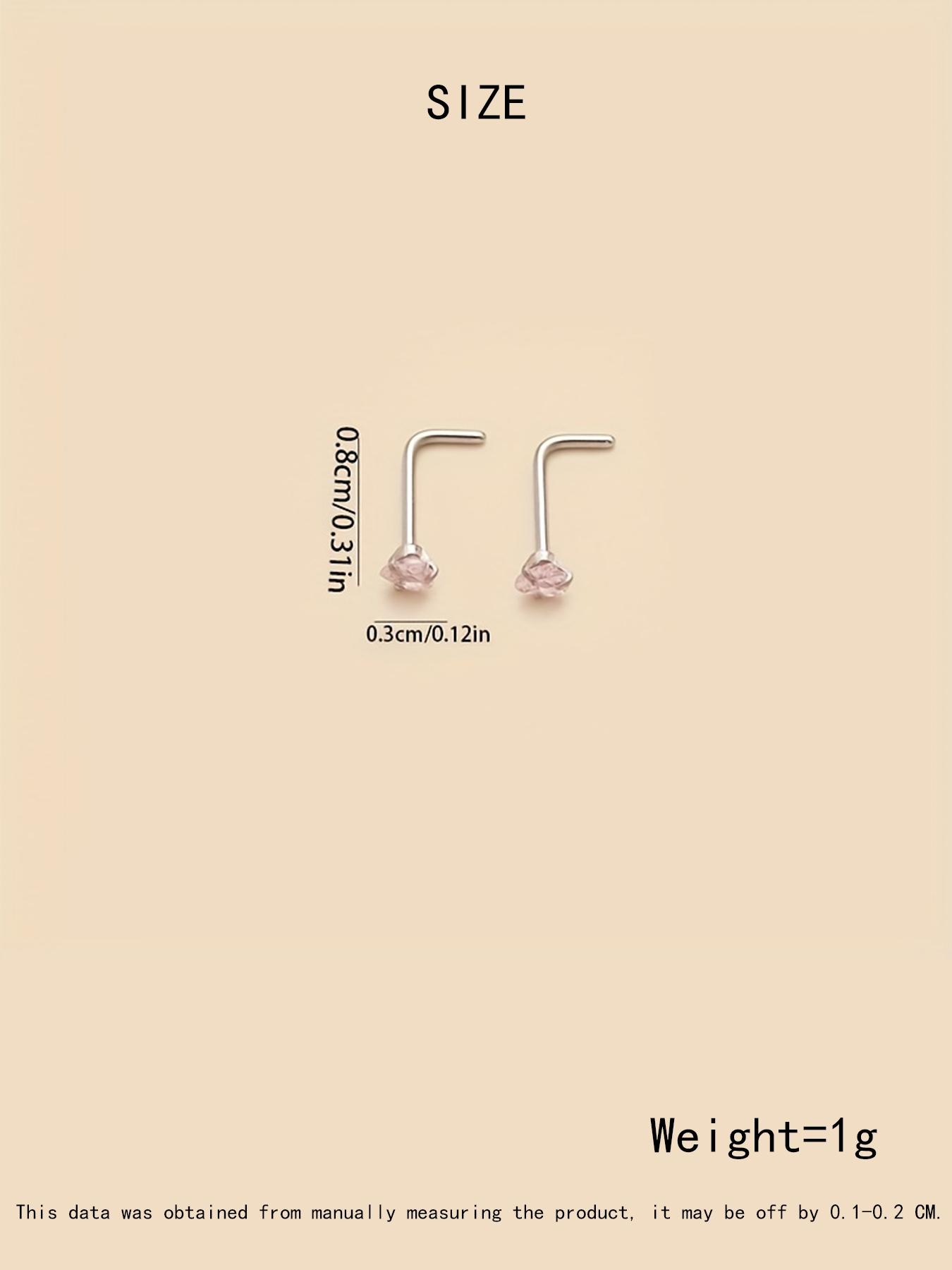 Summer Rhinestone Decor Heart Design L-shaped Nose Studs, Nose Piercing Jewelry, Nose Ring Jewelry, Daily Back To School