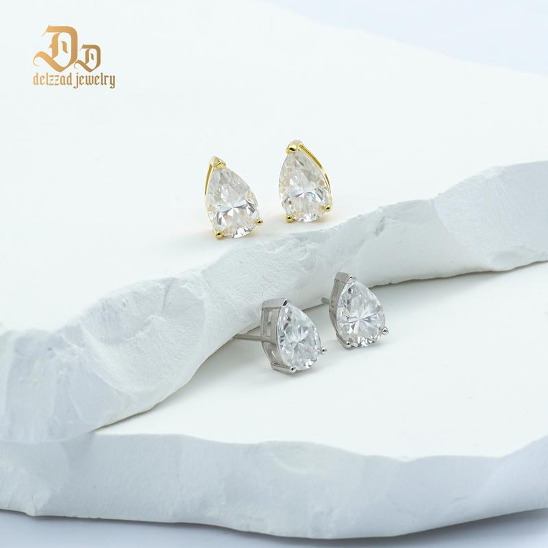 Delzzad Pear Cut Stud Earrings Lab-Created Moissanite Stud Earring S925 Sterling Silver Moissanite Jewelry Perfect Birthday Mother’s Day Christmas Gift for Men Women Wedding Set