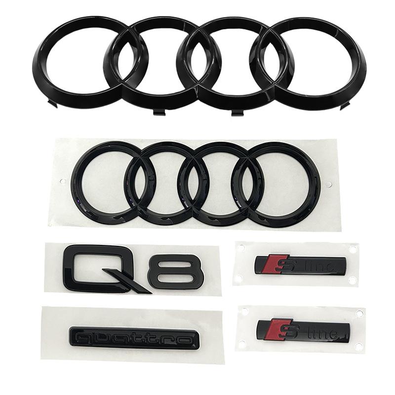 Audi Q8 2018 Ring Emblem Set, Abs Material Hood Grille Trunk Waterproof Car Logo, Quattro Decoration Sticker