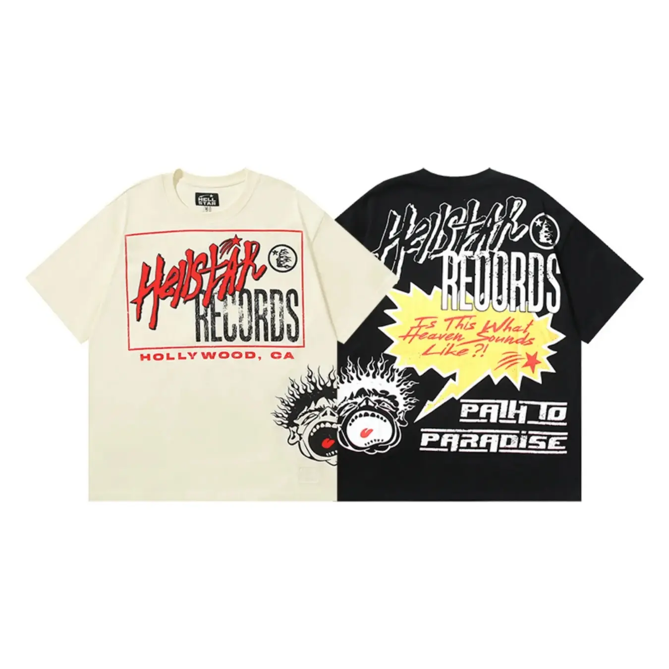 Hellstar Records Screaming Face Graphic Tee, Vintage Distressed Double Sided Artwork, Y2K Punk American Streetwear, Retro Rock Inspired Oversized Unisex Fashion