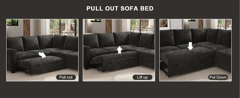 【4-5 Packages】86 Inch Sectional Sleeper Sofa, 5-7 Seat L Shaped Sleeper Sectional Couch with Pull Out Bed, Convertible Sofa Bed with Storage for Living Room, Apartment, Modular Cloud Couches