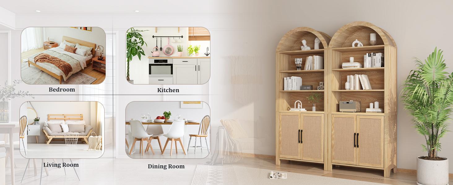 Giratree 71" Tall Arched Bookcase with Storage, Modern 6-Tier Arched Cabinet with Door, Arched Bookshelf Cabinet with Open Display Storage Shelf for Living Room Study Office kitchen storage cabinet