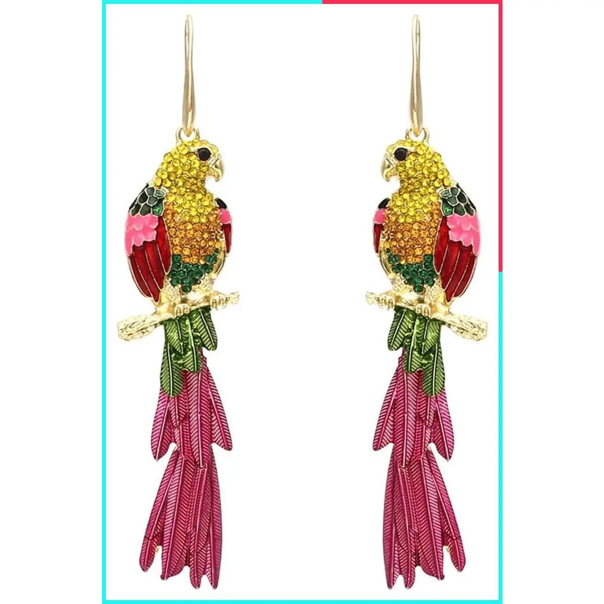 Colorful Parrot Dangle Earrings Shining Rainbow Rhinestone Drop Earrings Bohemian Bird Jewelry for Women