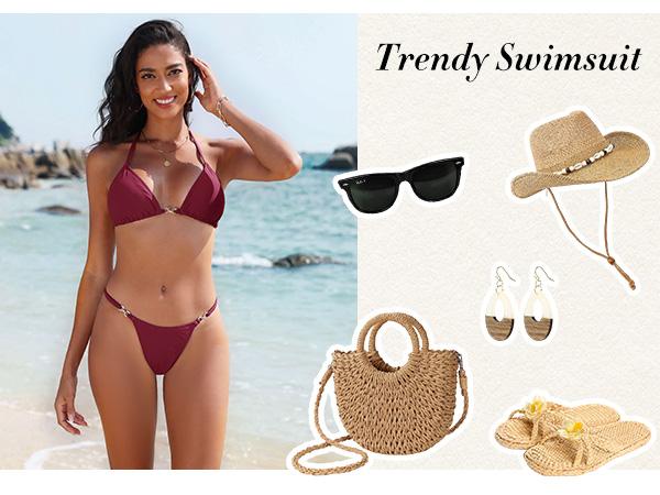 UMIPUBO Women Two Piece Swimsuit Halter String Bikini Set Sexy Thong Cheeky Bathing Suits Cute Tie Side Triangle Swimwear