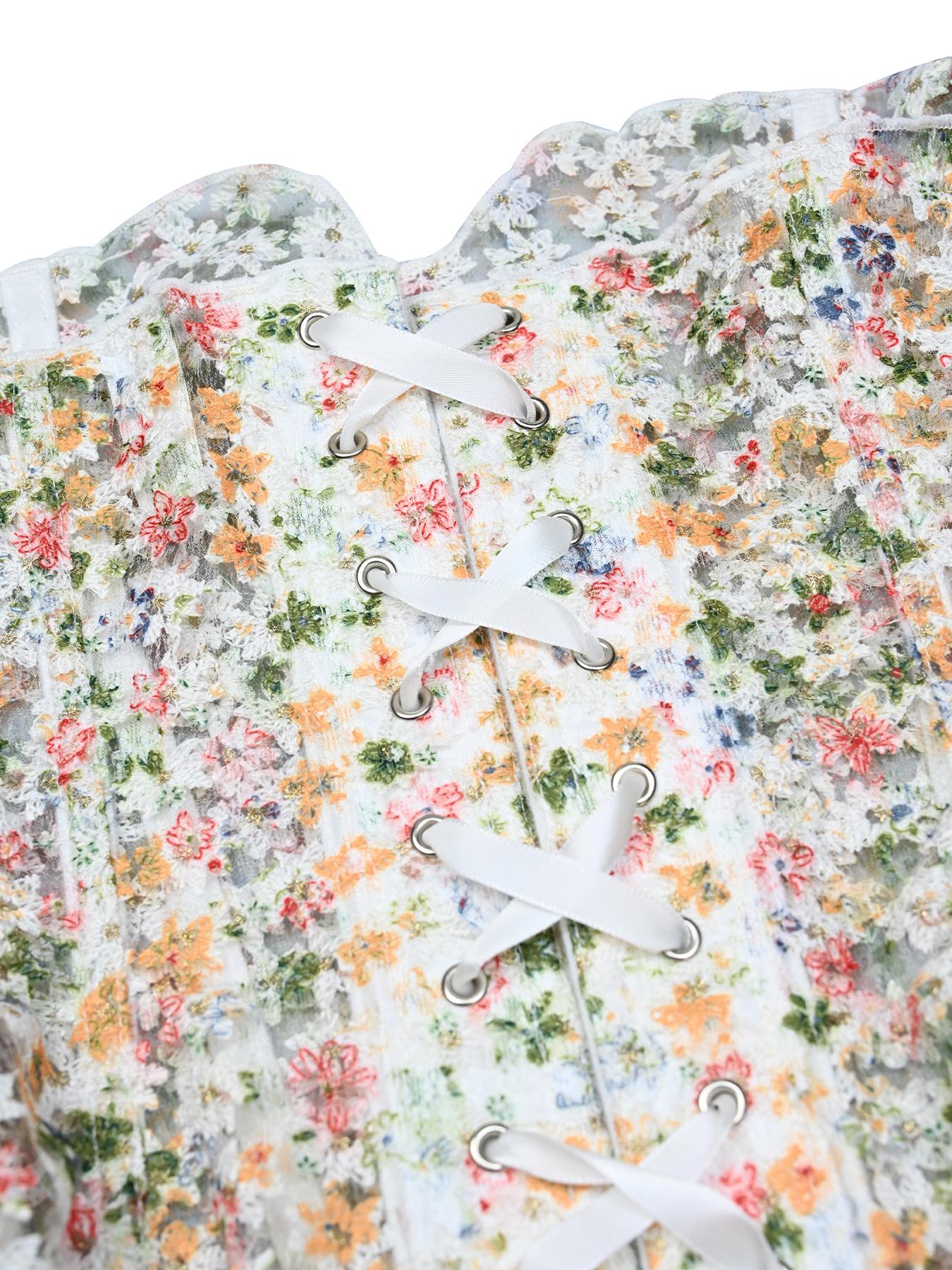 Women's Elegant Ditsy Floral Lace, Backless Design with Ribbons, Moderate Fabric, Suitable for All Seasons, Tummy Control Clothes