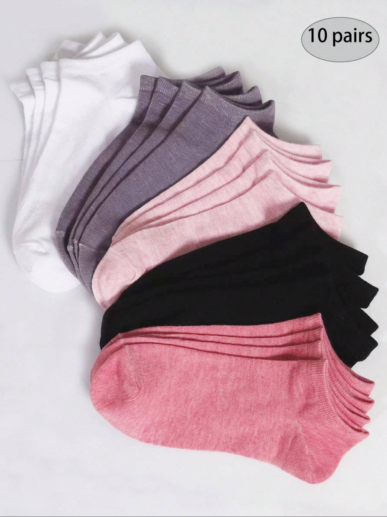 Women's 10 Pairs Solid Ankle Socks, Comfy Breathable Knit Socks for Women, Casual Soft Multipack Socks, Women's Socks for Summer & Daily Wear, Plain Socks, Sock Set