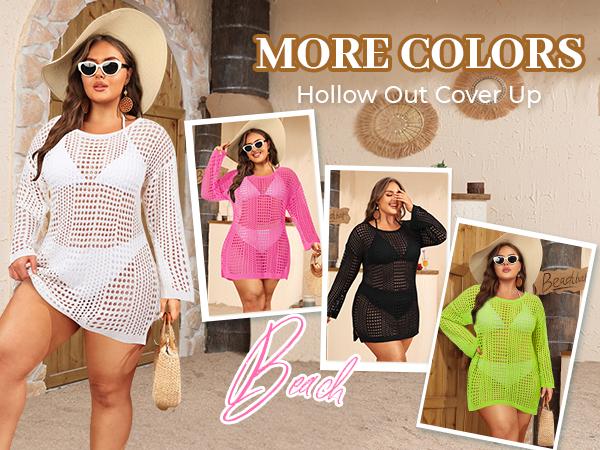 Aqua Eve Women's Plus Size Swimsuit Cover Up - Crochet Bathing Suit Coverups Long Sleeve Swimwear Beach Dress