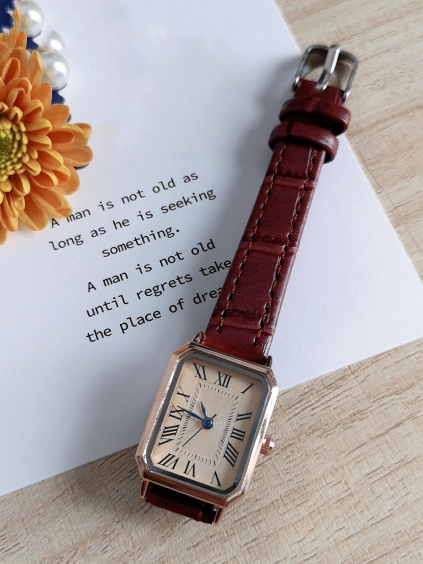 1 Piece Retro Rectangle Dial Analog Quartz Watch With Adjustable Buckle Without Box, Ladies Anniversary Birthday Gift