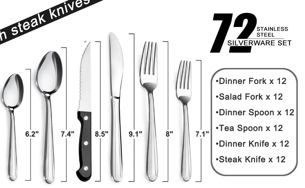 72-Pieces Silverware Set for 12, Flatware Set with, Stainless Cutlery Set, Include and Set, Dishwasher Safe Utensil Sets for Home Restaurant 72-Pieces Silverware Set for 12, Flatware Set with, Stainless Cutlery Set, Include and Set, Dishwasher Safe Utensil Sets for Home Restaurant
