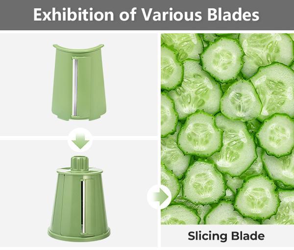 SUSTEAS Retro Green Rotary Cheese Grater – 5-in-1 Blade System, Non-Slip Suction Base & Easy-Grip Handle for Quick Slicing & Grating Vegetable Slicer Kitchen Utensils Ergonomic with