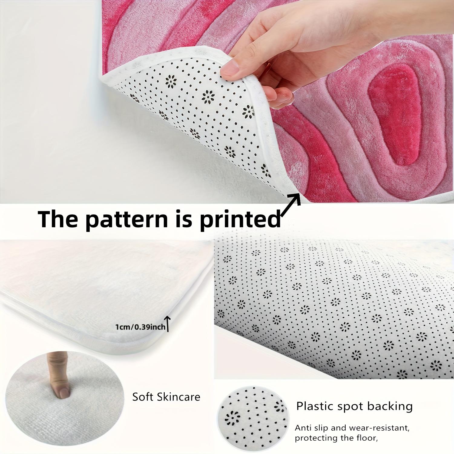 2D Flat, 3pcs Bathroom Mat Set in Soft-Toned Abstract Pink Ripple Print, Includes Toilet Lid Cover and U-Shaped Toilet Mat, Made of Flannel with Soft Surface, Thanksgiving Decoration, 2D Flat