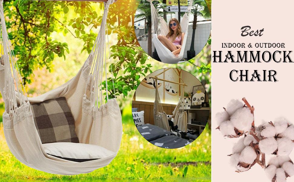 Hammock Chair Hanging Rope Swing Chair, Max 300 Lbs, 2 Seat Cushions Included, Hardware kit-for Indoor or Outdoor(Dark Grey)