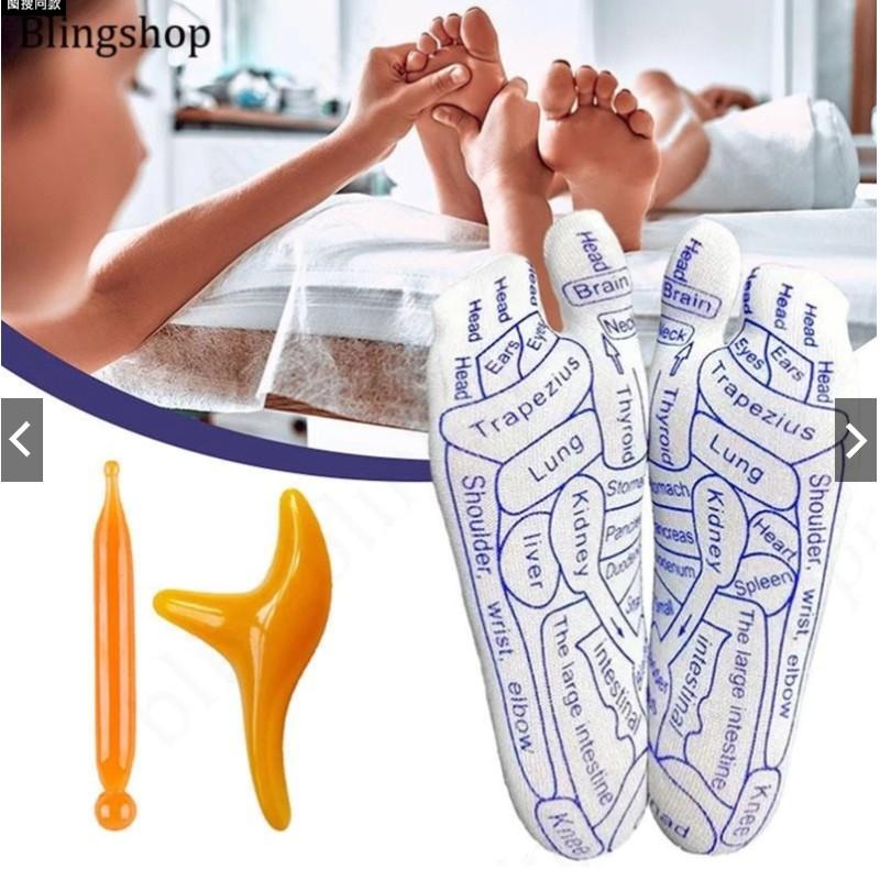 2-Piece Acupressure Foot Socks & Massage Stick Set: Foot Massage Socks with Acupressure Points Guide | Foot Reflexology Socks for Stress & Fatigue Relief