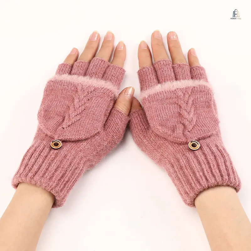 Women Convertible Flip Fingerless Knit Gloves, Frayed Short Knitted Hand Warmers, Fashion Half Finger Sleeve Cuffs, Cozy Winter Thermal Gloves for Daily Outdoor Matching