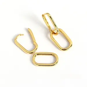 316L Titanium Steel U Shape Interlocking Hoop Earrings, 2.5×16×22mm Oval Hypoallergenic Ear Cuffs, Minimalist Chic Everyday Jewelry for Women Men