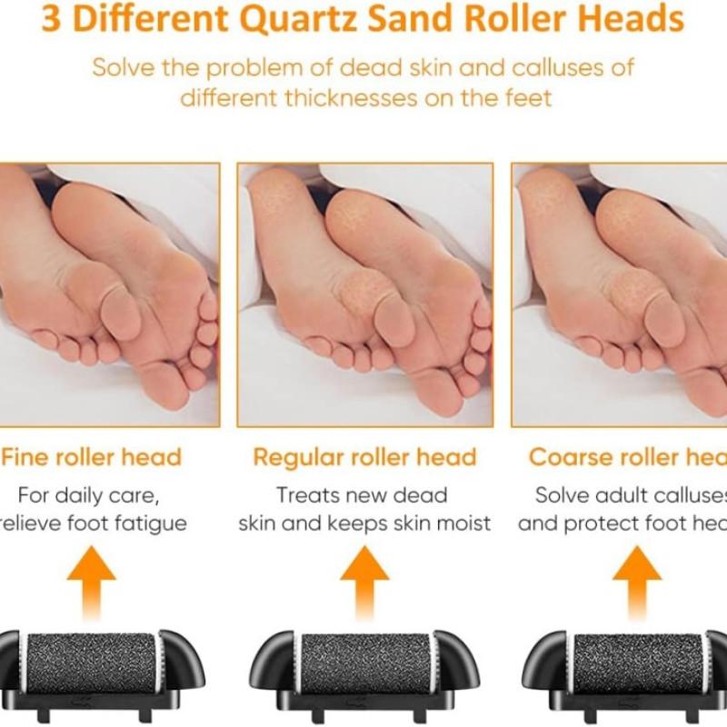 Electric Foot Exfoliator Kit, Rechargeable Nail Care Tool, 3 Rollers, 2 Speeds, Battery Display, Removes Dry Heels, Calluses, Dead Skin