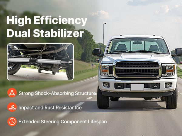 VEVOR Dual Steering Stabilizer, for 2005-2024 Ford F-250/F-350 Super Duty 4WD, Dual Steering Stabilizer Kit Fits with 2 Inches of Suspension Lift or Higher, Enhanced Control and Reduced Vibration