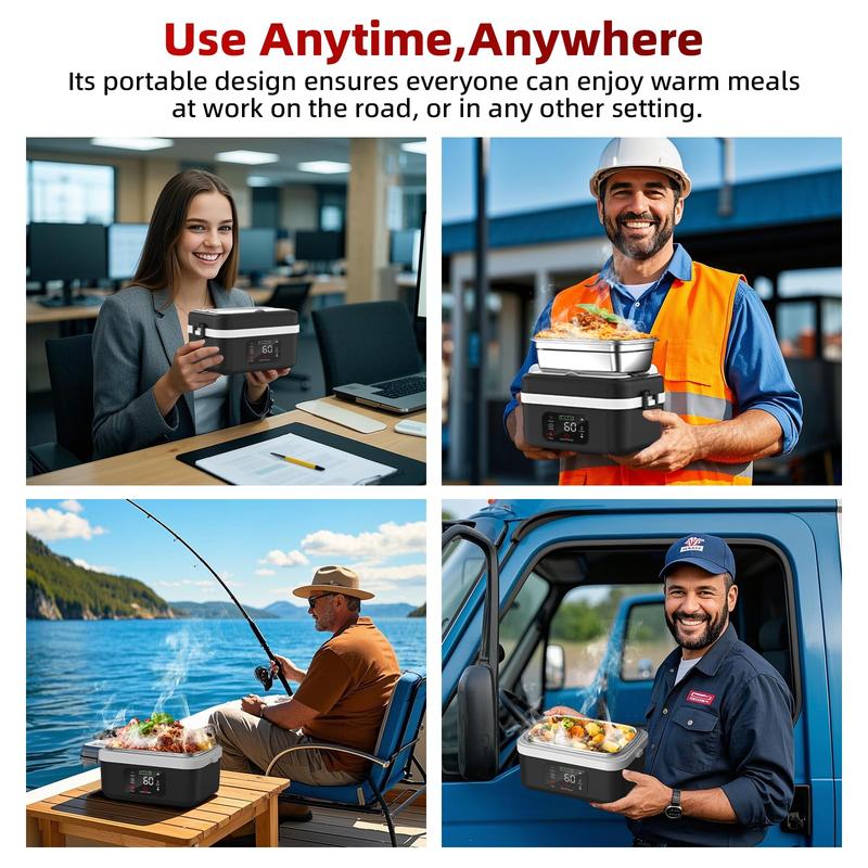 Cordless Electric Lunch Box with Timer, Portable 1L Rechargeable Self-Heating Food Warmer for Adults, Ideal for Work and Travel